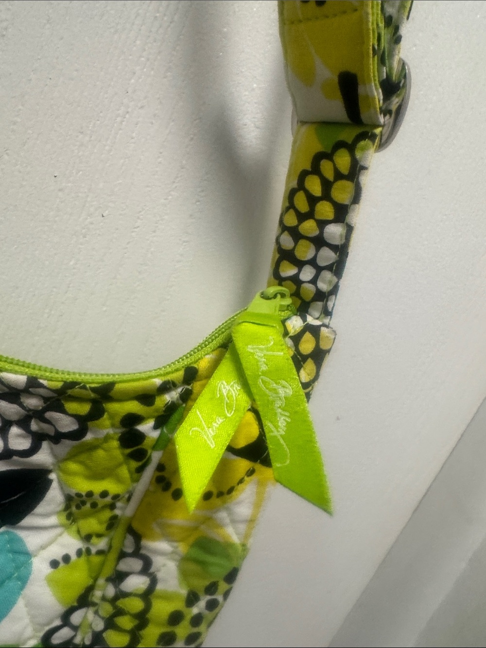 Vera Bradley Quilted Floral Shoulder Bag in Lime, Teal and Black - Picture 5 of 6